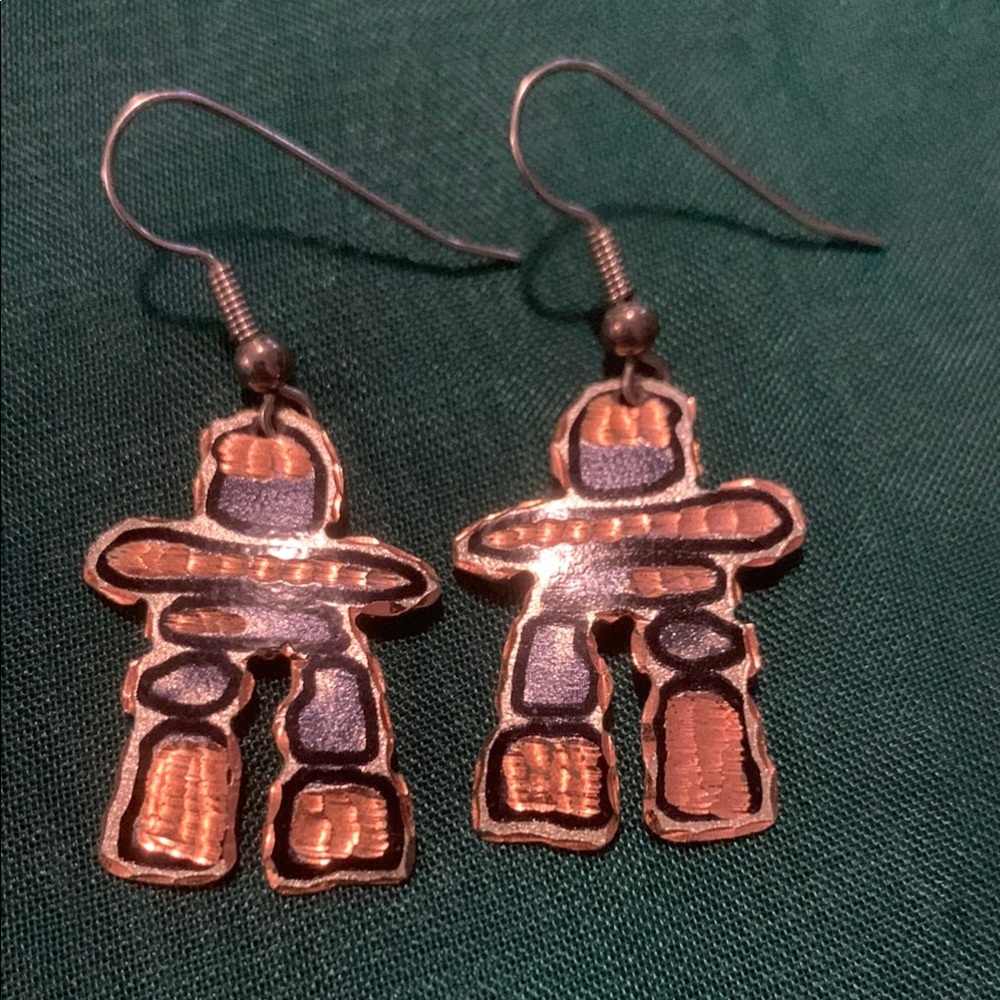 Copper Inukshuk Earrings - Picture 3 of 3